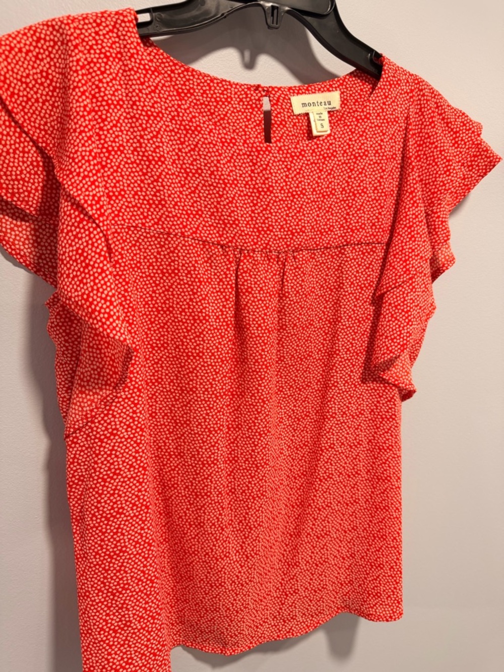 Monteau Coral Red Ruffle Sleeve Blouse